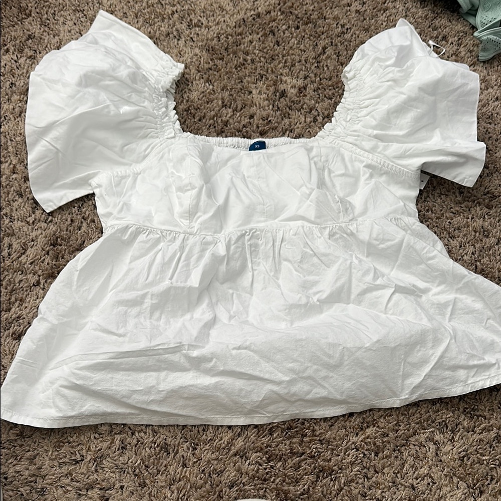 White Puff Sleeve Women's Top